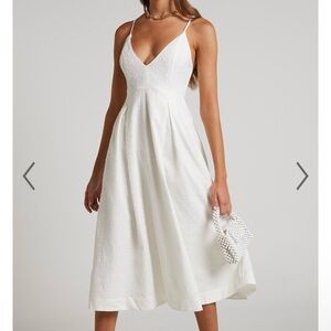 White Plunge Neck Dress